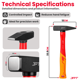 JPT 500G Forged Steel Machinist Hammer with Anti-Slip Rubber Grip Handle – Heavy Duty Professional Club Hammer for Workshop, Metal Fabrication & Chisel Work