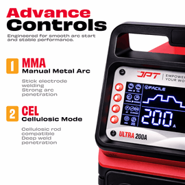 JPT True Output 200A Ultra Heavy Duty MMA Inverter Welding Machine | Lift TIG, Full Digital Display, VRD Safety, Hot Start, Arc Force, Anti-Stick & Fine Tuning Control