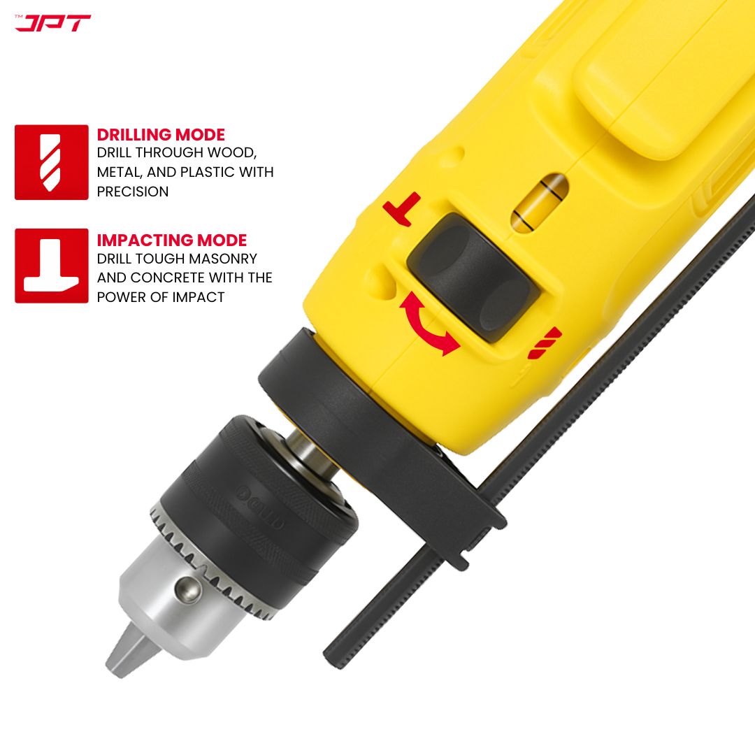 JPT Heavy-Duty Electric Drill Machine | 13MM Chuck | 650W Motor | 3000RPM Speed | 12-Speed Selection | Drilling & Impacting Modes | Forward & Reverse | Auto-Lock Button | Drill Machine for Masonry, Steel & Wood Drilling