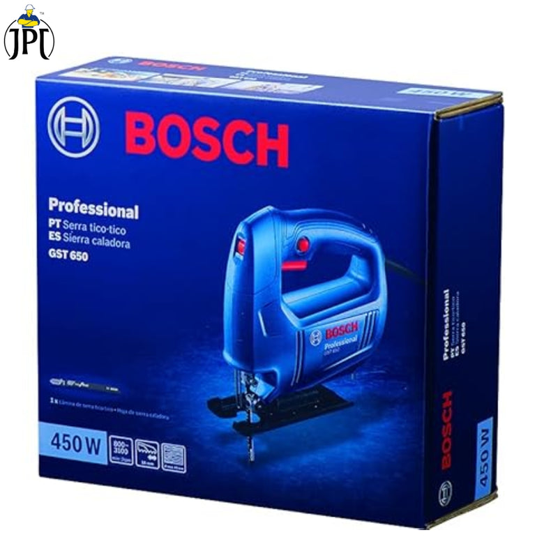 Bosch GST 650 Electric Jig Saw | 450-watt Motor | 3100 SPM | 65MM Cutting | Adjustable Stroke Rate | Double Insulation | Variable Speed | Bosch Jig Saw Blade & Key Included