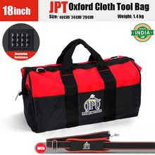 JPT 18-Inch Heavy Duty Tool Bag, Wide Mouth Tool Storage Bag with Interior Pockets, Large Capacity Tool Tote Bag for Electricians, Power Tools Organizer