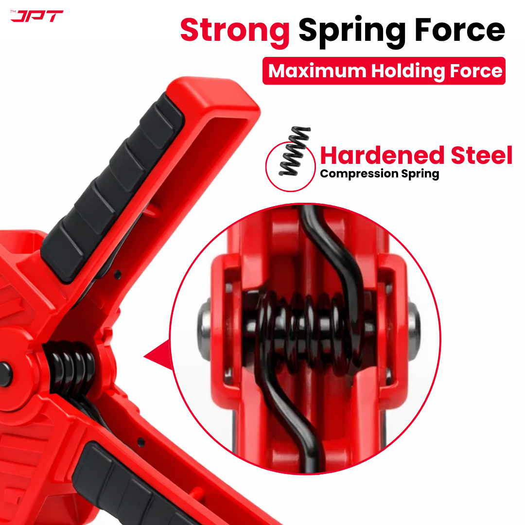 Buy JPT Ultra heavy-duty 2.5 inch (50mm) spring clamp with hardened steel spring and rotating pads. Ideal for woodworking, carpentry, DIY and workshop use.