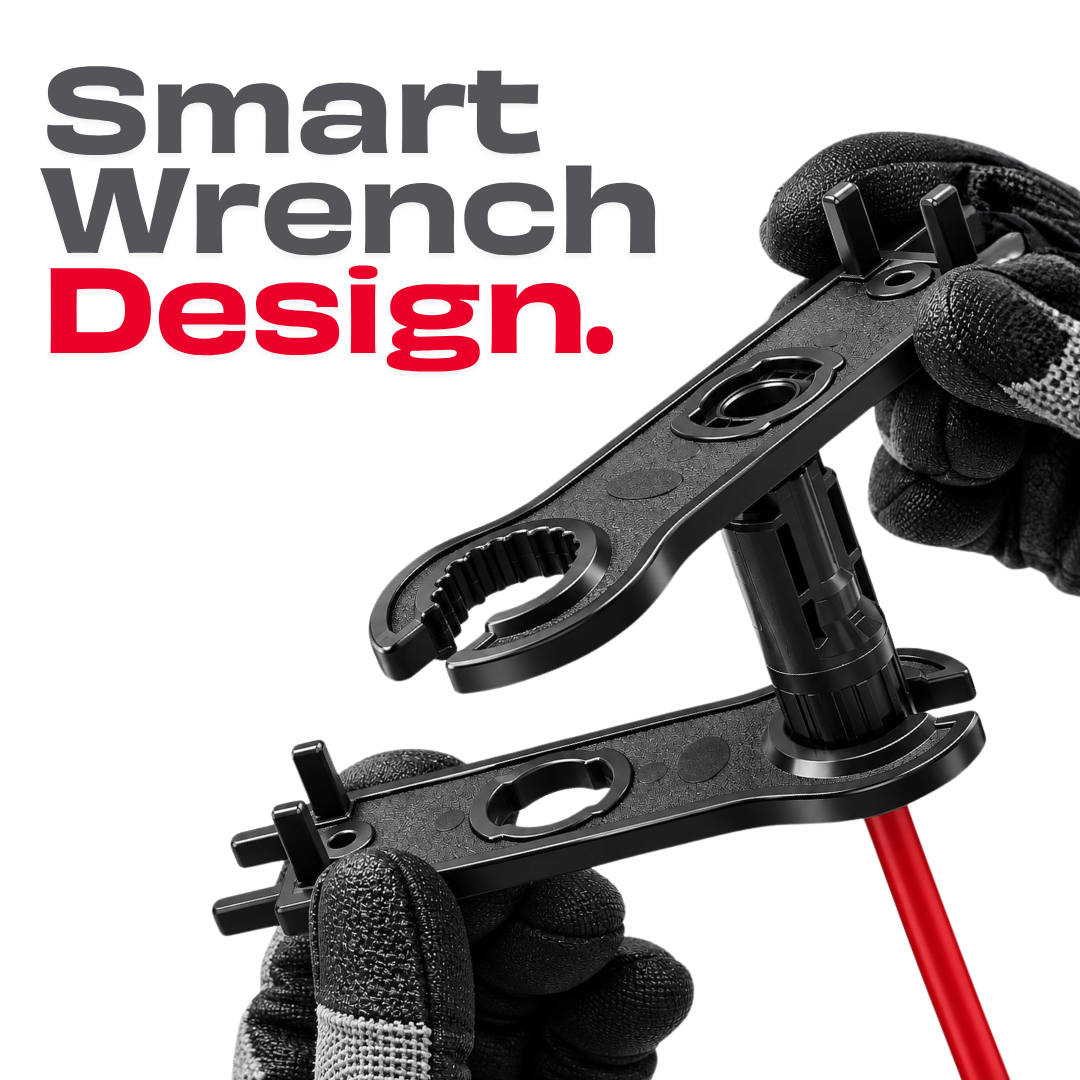 JPT MC4 Solar Crimping Tool Kit, 2.5/4/6mm², 10-32 AWG, Wire Stripper | 2.5/4/6mm² Crimping • 10-32 AWG Stripping • 6 MC4 Connectors • 12 MC4 Pins • 2 Wrenches • Storage Bag