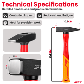 JPT 300G Forged Steel Machinist Hammer with Anti-Slip Rubber Grip Handle – Heavy Duty Professional Club Hammer for Workshop, Metal Fabrication & Chisel Work