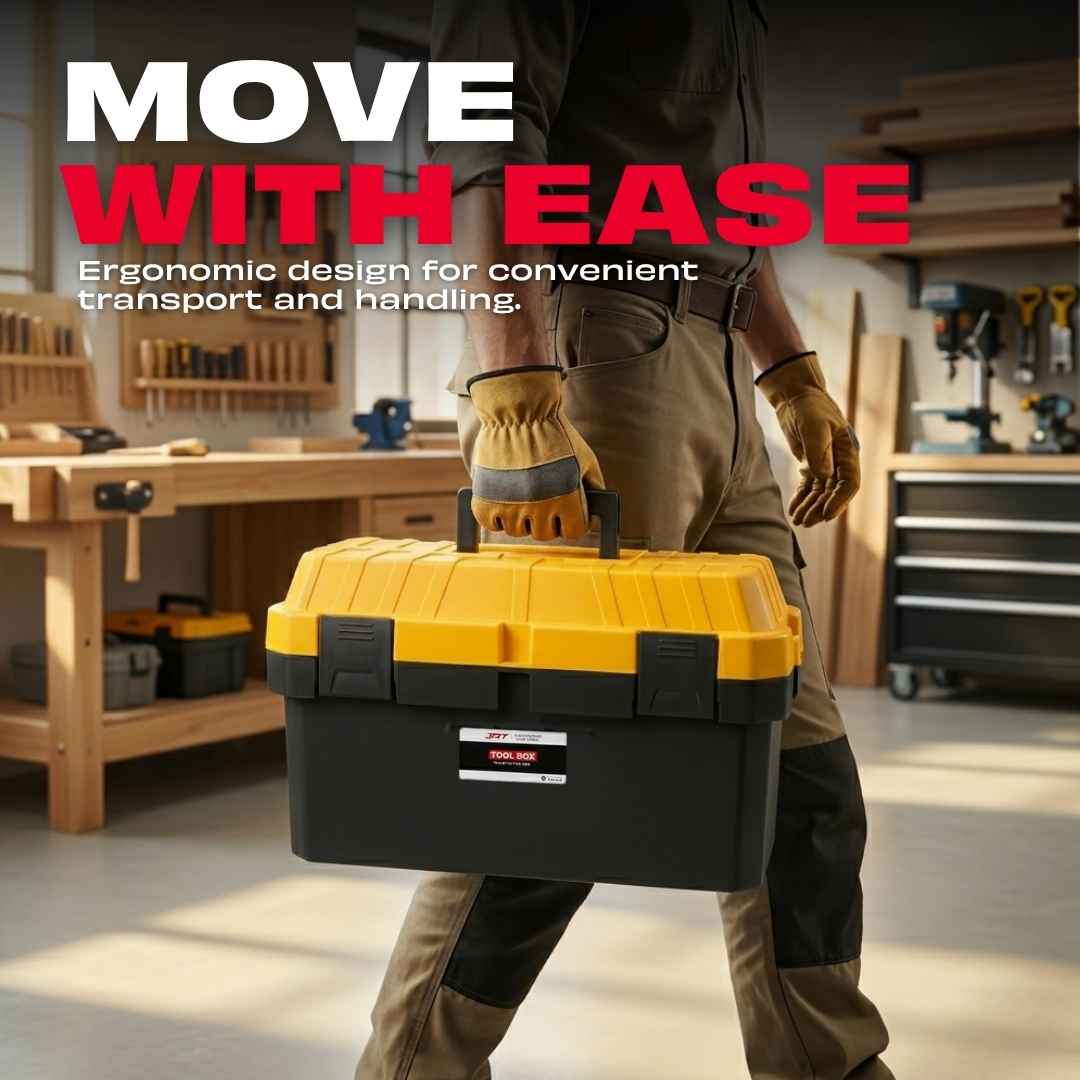 JPT 21-Inch Industrial-Grade Heavy-Duty Tool Box | Two Transparent Lids & One Removable Tray | Secure Tight Latch with Padlock Eye | Best for Electricians, Carpenters, Automobile Use & More
