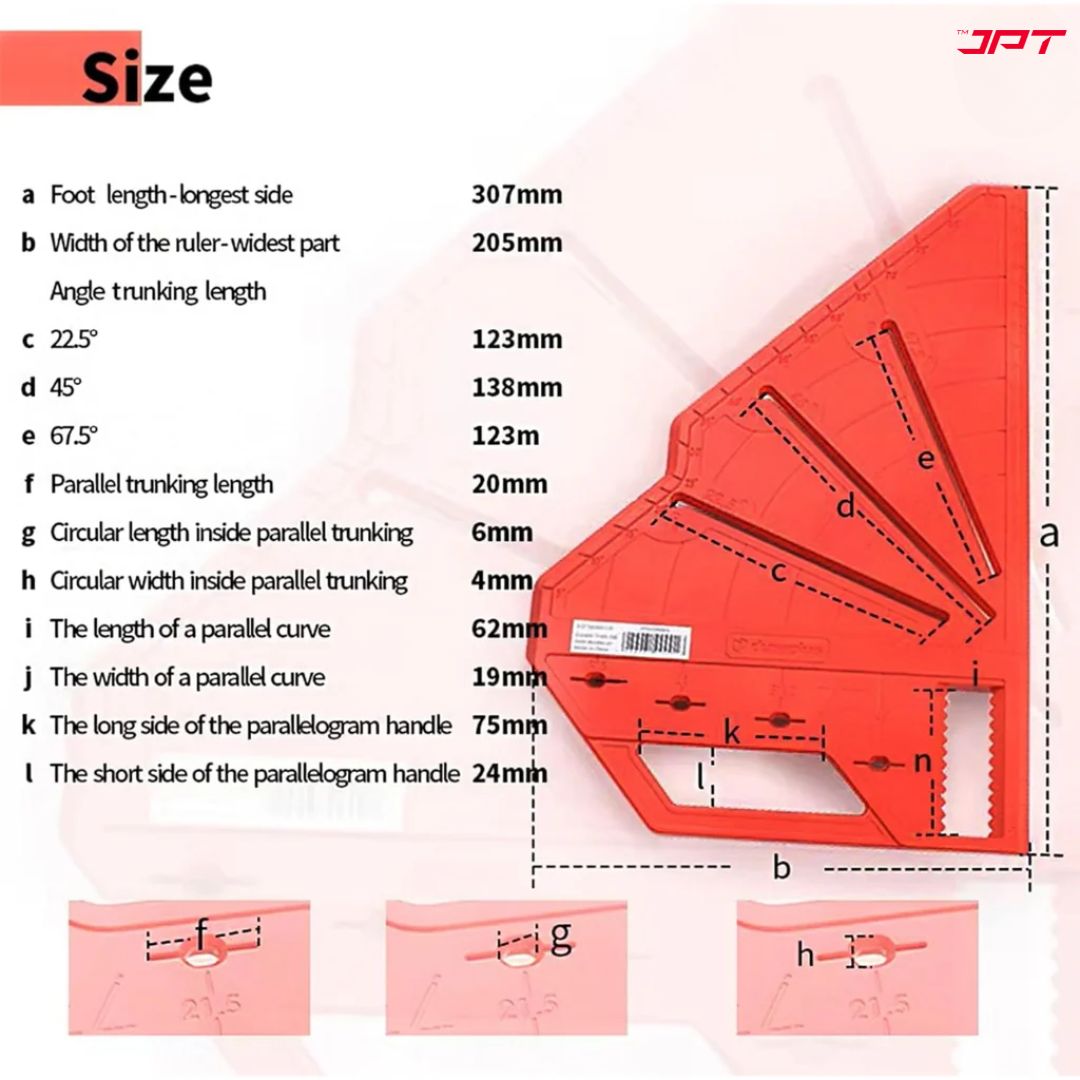 Buy now the JPT multi-angle measuring carpenter square, featuring solid build quality, outstanding precision, innovative features, and versatility like no other.