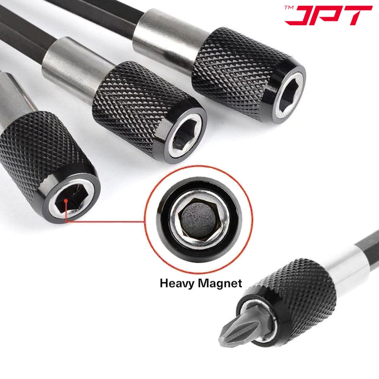 JPT 1/4-Inch Hex Shank Magnetic Bit Holder | Quick Release Screwdriver Extension Bar | 150MM Drill Bit Holder with Adjustable Collar for Impact Driver & Electric Drill