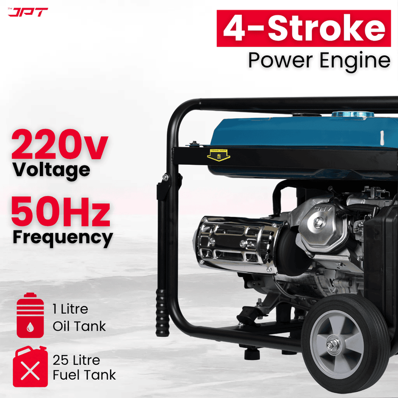 DAYURI Heavy-Duty 5.5Kw Portable Petrol Generator | Single Phase 4-Stroke Engine | Push-Button & Recoil Start | 220V/50Hz AC + 12V DC | 25L Fuel Tank | Ideal for Home, Business & Outdoor