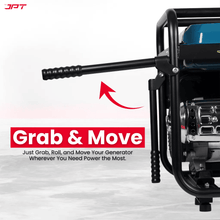 Buy JPT heavy-duty 5.5kw petrol generator, featuring single phase 4-stroke engine, push-button & recoil start, 220v/50hz ac + 12v dc, 25l fuel tank and more.