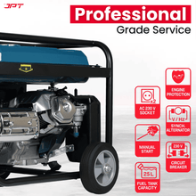 Buy JPT heavy-duty 5.5kw petrol generator, featuring single phase 4-stroke engine, push-button & recoil start, 220v/50hz ac + 12v dc, 25l fuel tank and more.