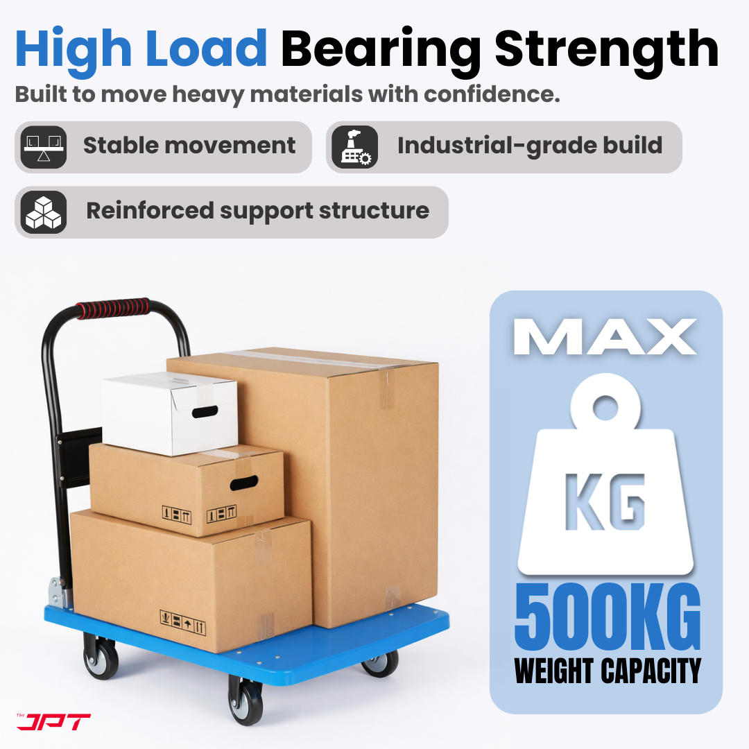 JPT 500KG Capacity Heavy Duty Foldable Platform Trolley with 360° Swivel Wheels – Industrial Hand Trolley for Warehouse, Shop & Home Use(BLUE/YELLOW)