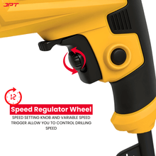 JPT Heavy-Duty Electric Drill Machine | 10MM Chuck | 500W Motor | 3000RPM Speed | 12-Speed Selection | Forward & Reverse | Auto-Lock Button | Drilling Machine for Masonry, Steel & Wood Drilling