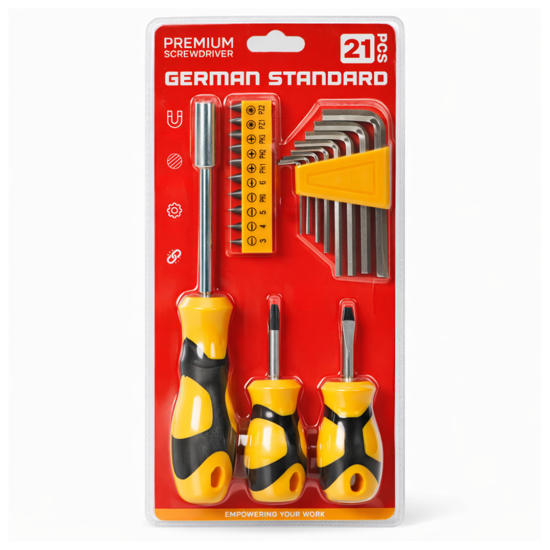 Buy JPT 21 PCS screwdriver set with magnetic handle, slotted & phillips drivers, 10 bits and 8 allen keys. Multi bit screwdriver kit for home repair and workshop use.