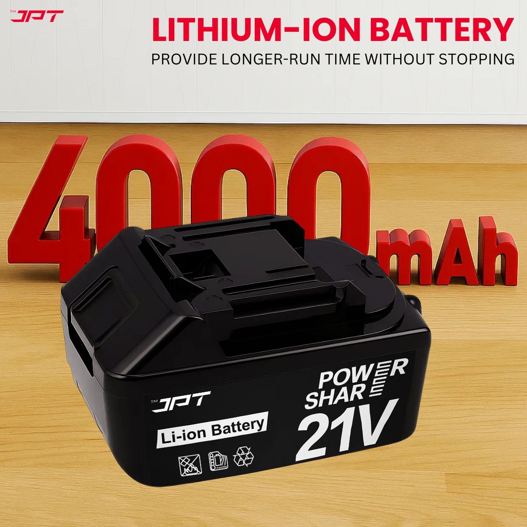 JPT 21V Heavy-Duty Cordless Impact Wrench | Brushless Motor | 400N·M Torque | 3500RPM Speed | 4000mAh Li-Ion Battery | Smart LED Display & Panel | Forward/Reverse | Best for Car, Bike, and Home Use
