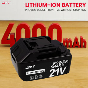 JPT 21V Heavy-Duty Cordless Impact Wrench | Brushless Motor | 400N·M Torque | 3500RPM Speed | 4000mAh Li-Ion Battery | Smart LED Display & Panel | Forward/Reverse | Best for Car, Bike, and Home Use