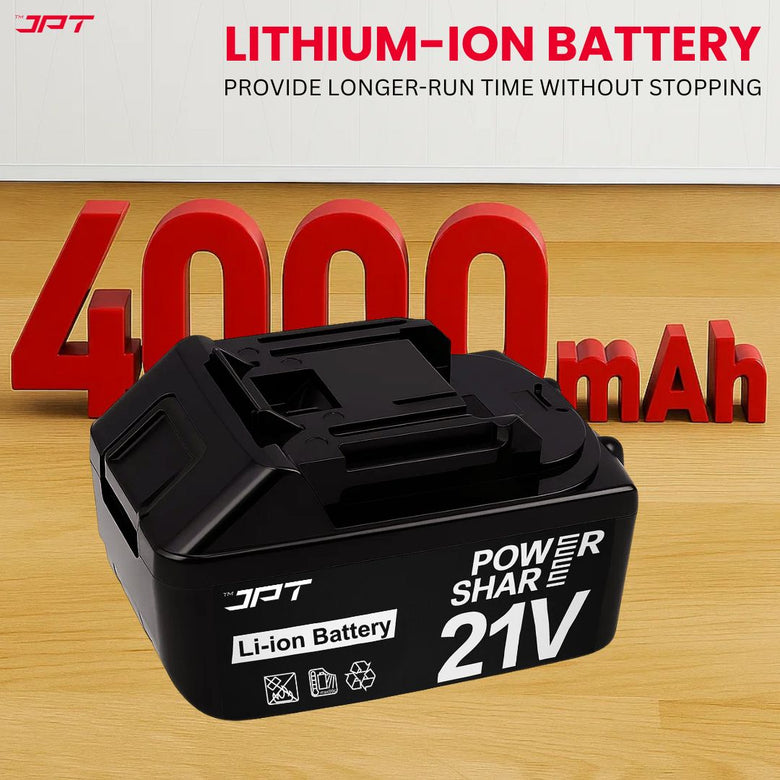 JPT 21V Heavy-Duty Cordless Impact Wrench | Brushless Motor | 400N·M Torque | 3500RPM Speed | 4000mAh Li-Ion Battery | Smart LED Display & Panel | Forward/Reverse | Best for Car, Bike, and Home Use