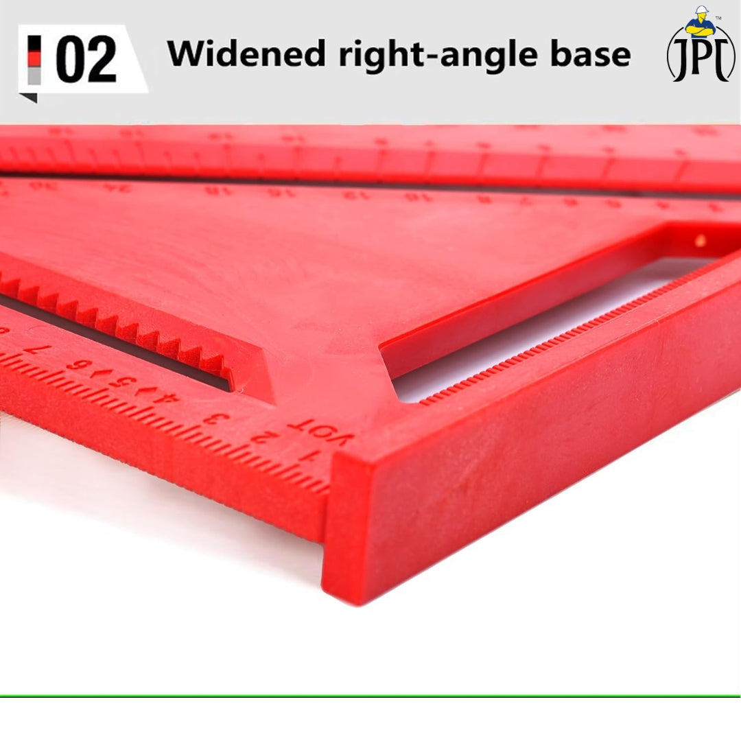 JPT 12-Inch Thickened 45°/90° Carpenter Square | ABS Build Triangle Ruler | Laser-Engraved Scale | Widened Base Design | Best For Carpentry, Woodworking, Construction, And DIY