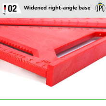 Buy now the JPT 12-inch thickened 45°/90° carpenter square, featuring precision laser markings, high quality build, widened base, and user friendly design.