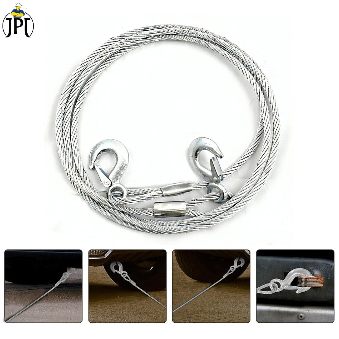 JPT Heavy Duty Steel Winch Cable, 3/8 x 13ft Wire Rope with Hook, 11,023 lb Breaking Strength - Ideal for Tow Trucks, Rollbacks, Cranes, and Wreckers (Silver)