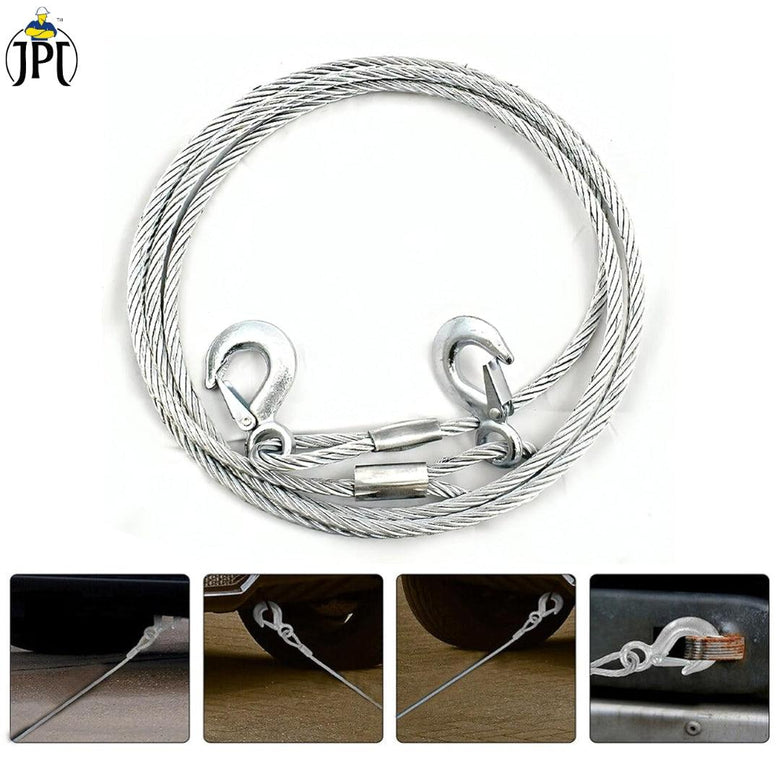 JPT Heavy Duty Steel Winch Cable, 3/8 x 13ft Wire Rope with Hook, 11,023 lb Breaking Strength - Ideal for Tow Trucks, Rollbacks, Cranes, and Wreckers (Silver)