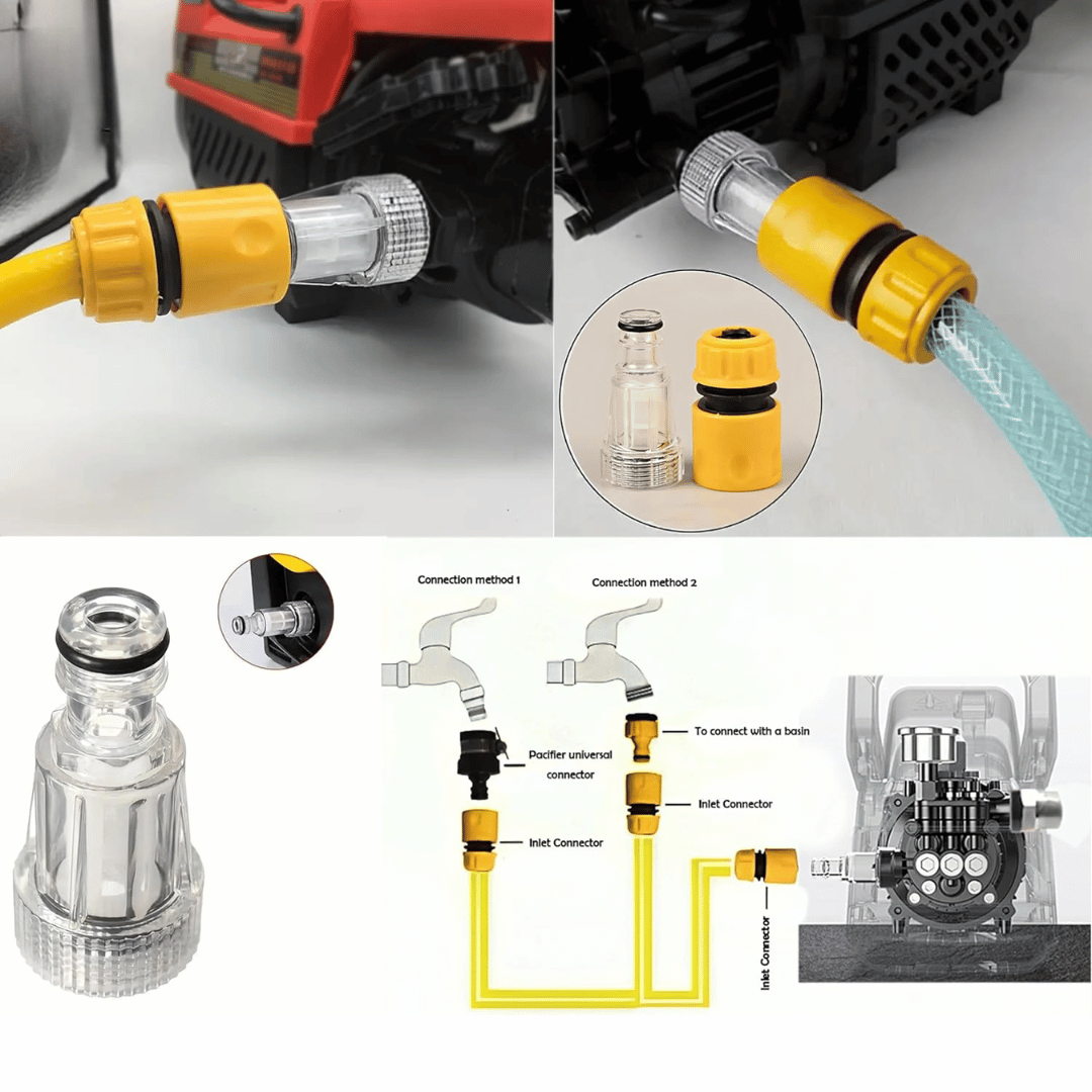 JPT Heavy Duty Universal Inlet Quick Connector & Transparent Inlet Filter Accessory | Compatible with All Pressure Washer Brands | Ideal for High Pressure Washers & Gardening