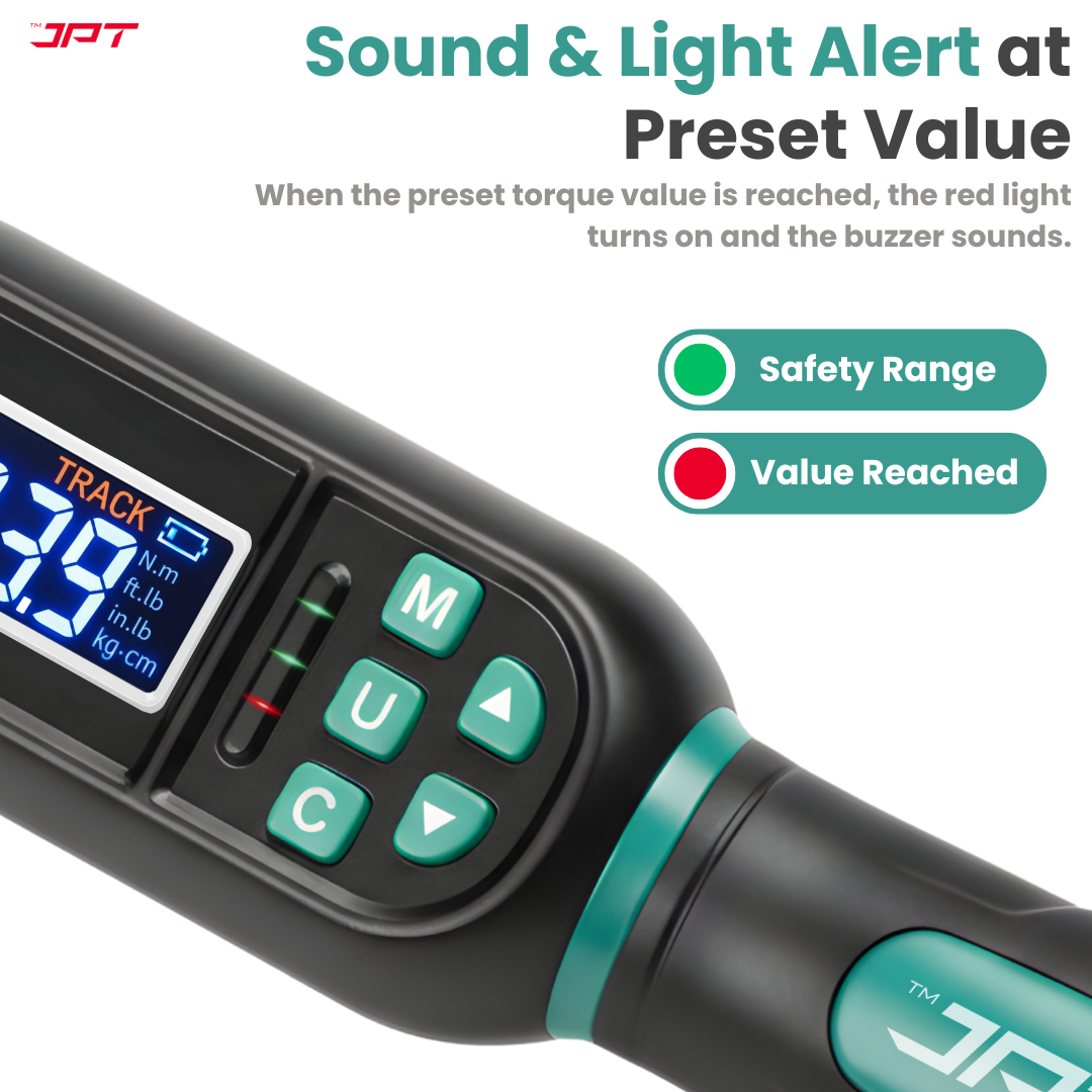 JPT Digital Torque Wrench 3/8" Drive | 3–60 N·M Torque Range | High-Accuracy Electronic Torque Wrench with LED & Buzzer Alert | Peak & Track Mode | Multi-Unit Display