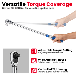 JPT 1/2 Inch Heavy Duty Drive Torque Wrench 50–350 Nm Adjustable with Reinforced Gear, Forward/Reverse Ratchet & Ball Lock Design – Automotive Torque Wrench for Car Wheels, Bike & Workshop Use
