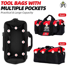 JPT 18-Inch Heavy Duty Tool Bag, Wide Mouth Tool Storage Bag with Interior Pockets, Large Capacity Tool Tote Bag for Electricians, Power Tools Organizer