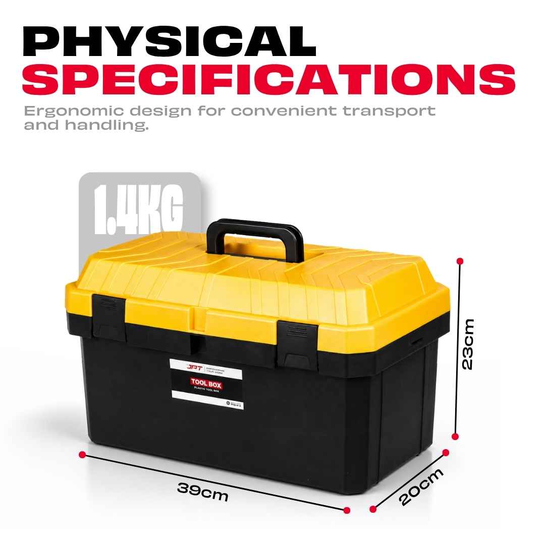 JPT 17-Inch Industrial-Grade Heavy-Duty Tool Box | Two Transparent Lids & One Removable Tray | Secure Tight Latch with Padlock Eye | Best for Electricians, Carpenters, Automobile Use & More
