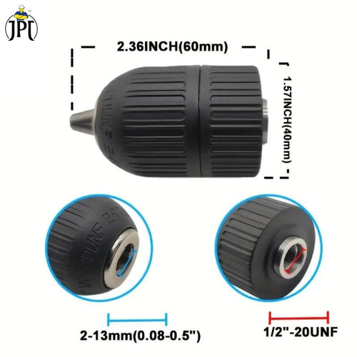 JPT Heavy Duty 10MM Clamping Capacity Keyless Drill Chuck | 3/8-24UNF Mount for Forward and Reverse Cordless & Electric Drill Machine Alternative View
