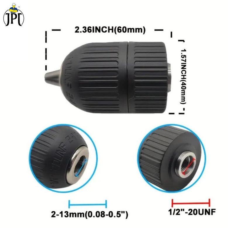JPT Heavy Duty 10MM Clamping Capacity Keyless Drill Chuck | 3/8-24UNF Mount for Forward and Reverse Cordless & Electric Drill Machine
