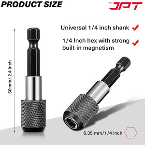 JPT 1/4-Inch Hex Shank Magnetic Bit Holder | Quick Release Screwdriver Extension Bar | 60MM Drill Bit Holder with Adjustable Collar for Impact Driver & Electric Drill