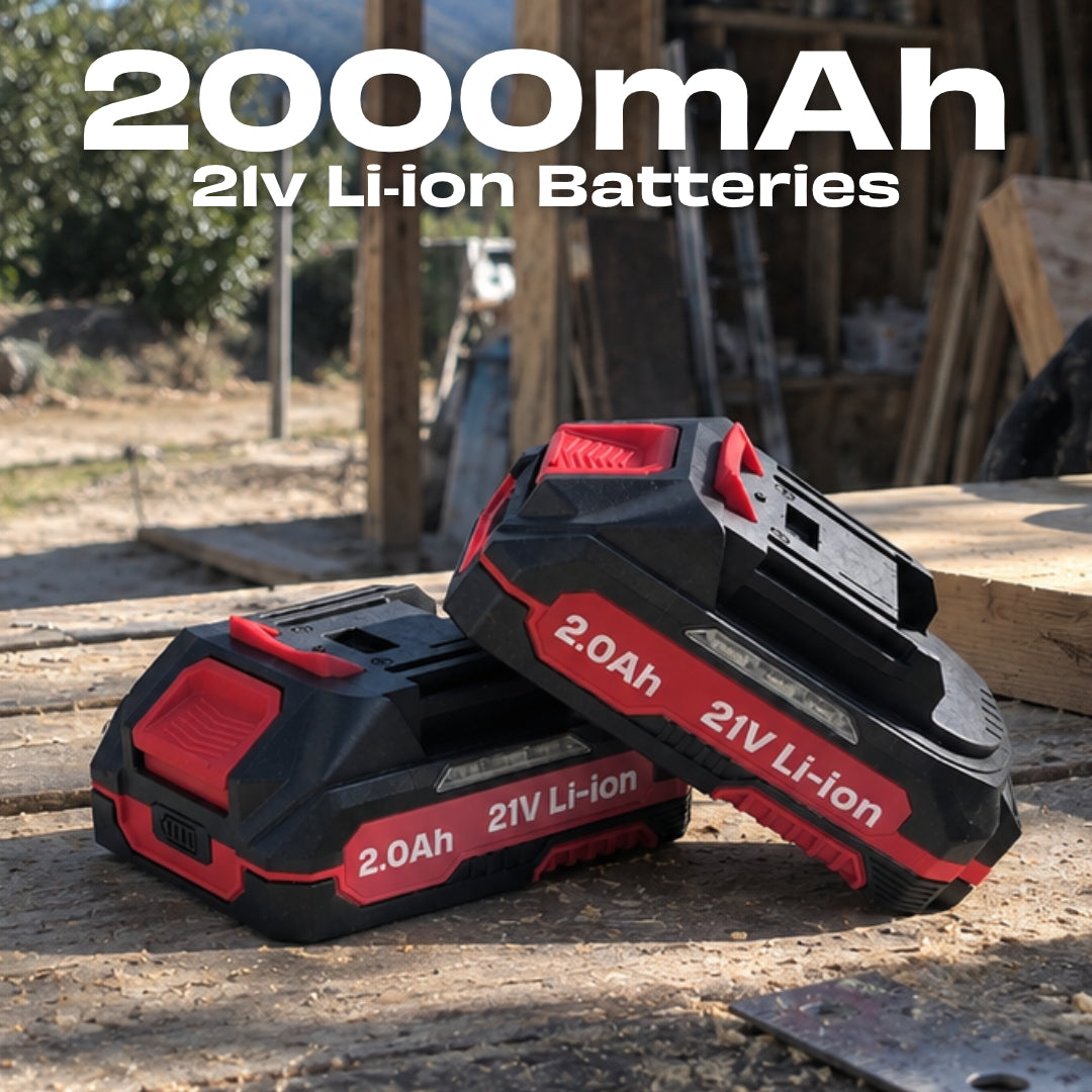 JPT 21V Brushless Impact Wrench, 450Nm, 1/2" Drive, 2 Batteries 2×2.0Ah Li-ion Batteries • 10 CR-V Sockets • LED Work Light • Fast Charger • Socket Case • Smart Control Panel