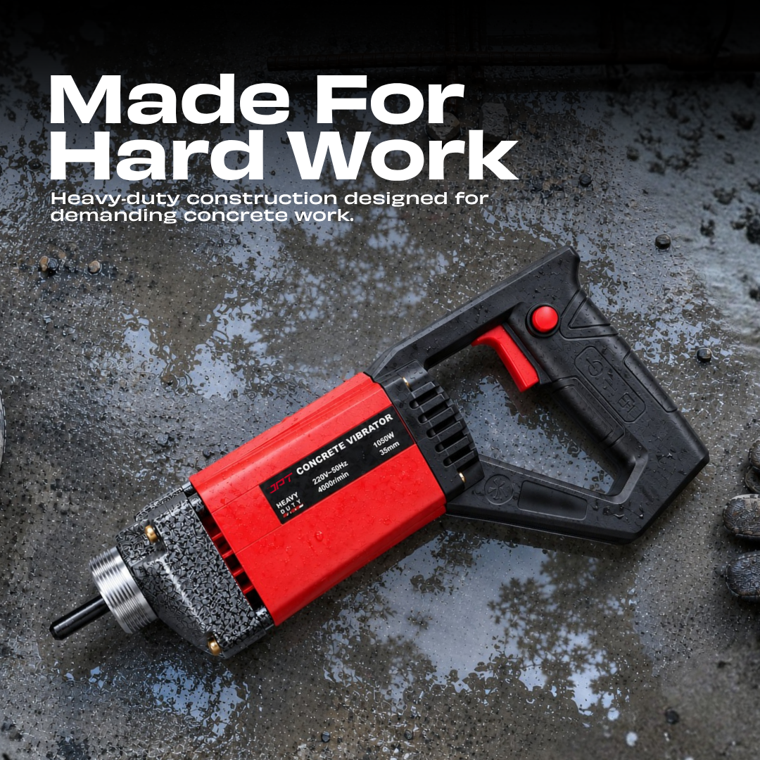 JPT Heavy Duty 1050-Watt Concrete Vibrator Machine | 10000 Vibrations Per Minute | 4000 RPM Speed | Pure Copper Winding Motor | 35mm Chuck | 1.5m And 3m Concrete Vibrator Needles Set Included