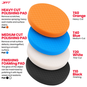 JPT 6-Inch Polishing & Buffing Pad Kit | 4 Color Pads for Polishing & Waxing | Hook & Loop Pads for Tigh Grip on Polisher | Sponge Pads for Car Buffer, Waxing & Swirl Removal