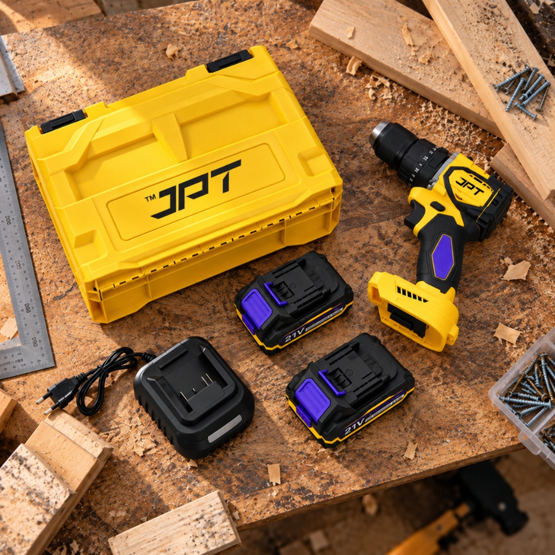 JPT New Pro Series Brushless 21-volt Cordless Impact Drill Machine with 70N.m Torque | 2150 RPM Speed | 25+3 Gears | 2 Speed Modes | 3/8" Metal Chuck | One Year Warranty