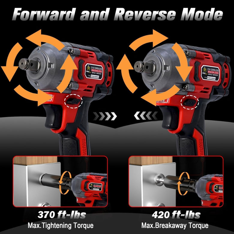JPT Pro Series Brushless 21-volt Cordless Impact Wrench | 570N.m Torque | 4400 RPM Speed | 2 Speed Modes | 1/2-Inch Hex Shank | Bright LED Light | 4000mAh Battery | Fast Charger | 12 Months Warranty