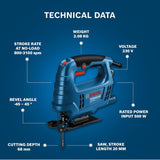 BOSCH GST 680 Corded Electric Jigsaw | 500W Motor | Stroke rate at No Load- 800-3100 spm | Cutting Depth 68mm | Lightweight & Portable | 1 Wood Blade & 1 Allen Key Included