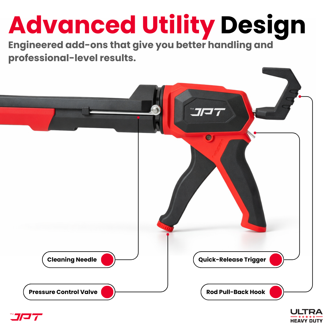 JPT Ultra Heavy-Duty Caulking Gun – 200KG High-Thrust Sealant Applicator with Adjustable Power Control, 360° Rotating Barrel, Anti-Drip & Quick-Release Trigger – Professional Silicone, Adhesive & Sealant Gun