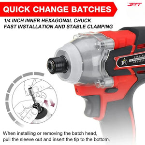 JPT 21-volt Impact Cordless Screwdriver Machine | Brushless Powerful Motor | 1/4’’ All-Metal Hex Chuck | 270N.M Torque | 3000RPM Variable Speed | 4000mAh Battery | 6 Driver Bits Included