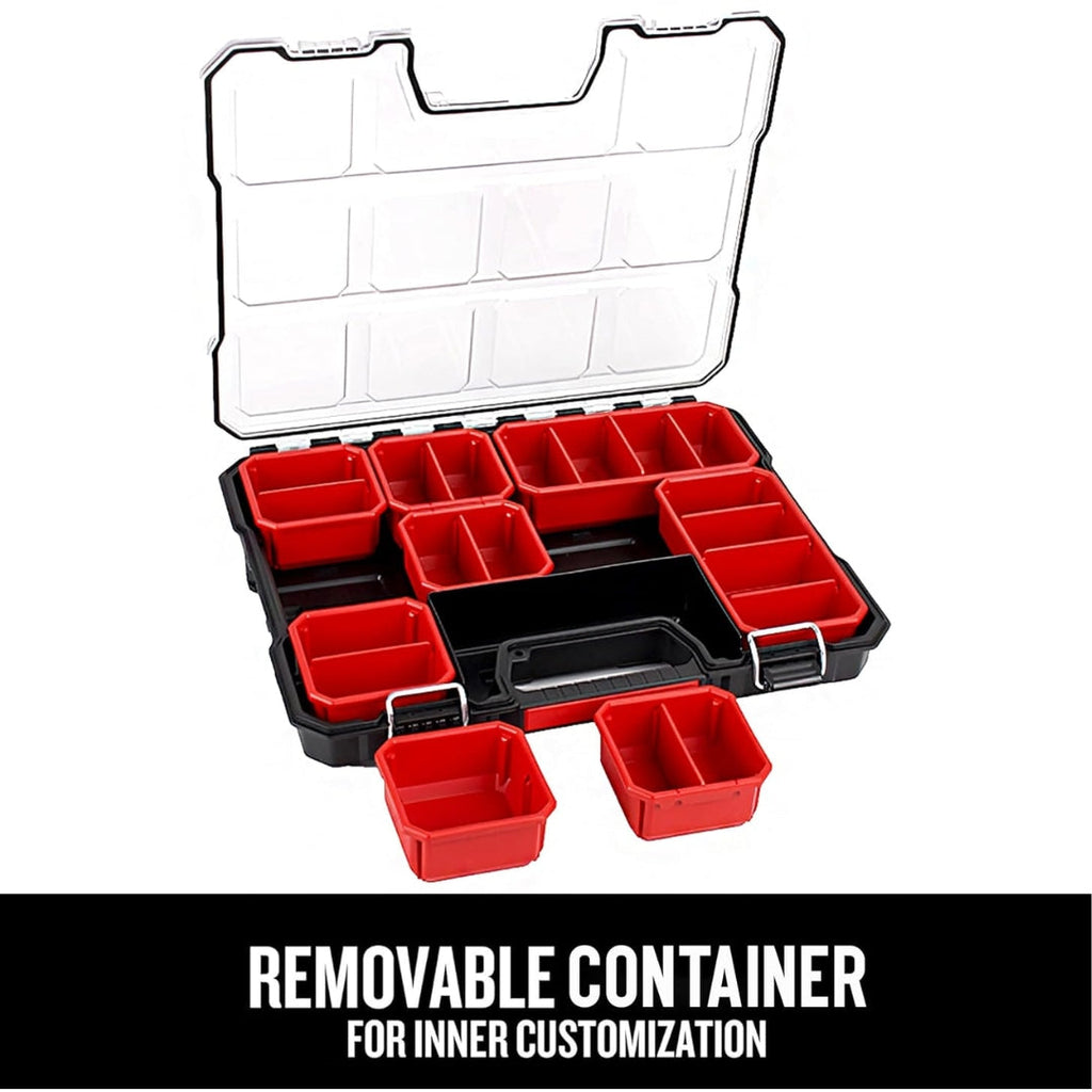 JPT Shallow Tool Organizer Box with 8 Removable Containers and Divider
