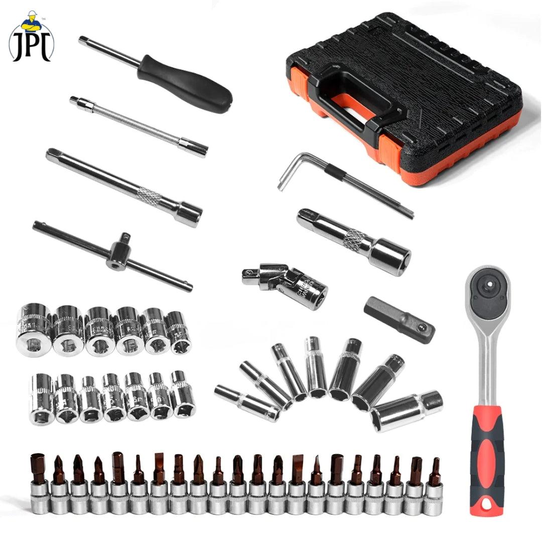 JPT Heavy Duty Professional 53-Piece Hand Tools Kit | Ratchet and Socket Wrench Sets | 53 in 1 Repair Tool for Cars, Motorcycles and Bicycles