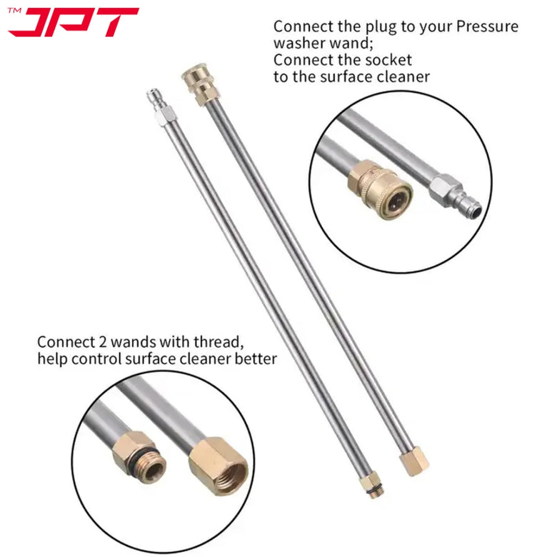 JPT 15-Inch Pressure Washer Surface Cleaner with 2 Extension Wands 1/4