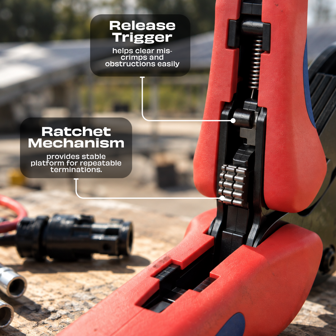 JPT MC4 Solar Crimping Tool Kit, 2.5/4/6mm², 10-32 AWG, Wire Stripper | 2.5/4/6mm² Crimping • 10-32 AWG Stripping • 6 MC4 Connectors • 12 MC4 Pins • 2 Wrenches • Storage Bag