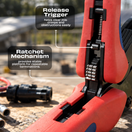 JPT MC4 Solar Crimping Tool Kit, 2.5/4/6mm², 10-32 AWG, Wire Stripper | 2.5/4/6mm² Crimping • 10-32 AWG Stripping • 6 MC4 Connectors • 12 MC4 Pins • 2 Wrenches • Storage Bag