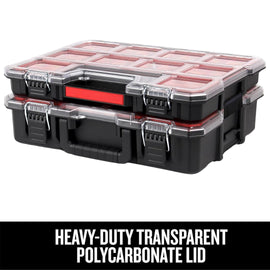 JPT Deep Tool Organizer Box with 10 Removable Bins, Heavy-Duty Storage Case with Transparent Lid for Tools, Hardware, Screws, Nuts, and Small items