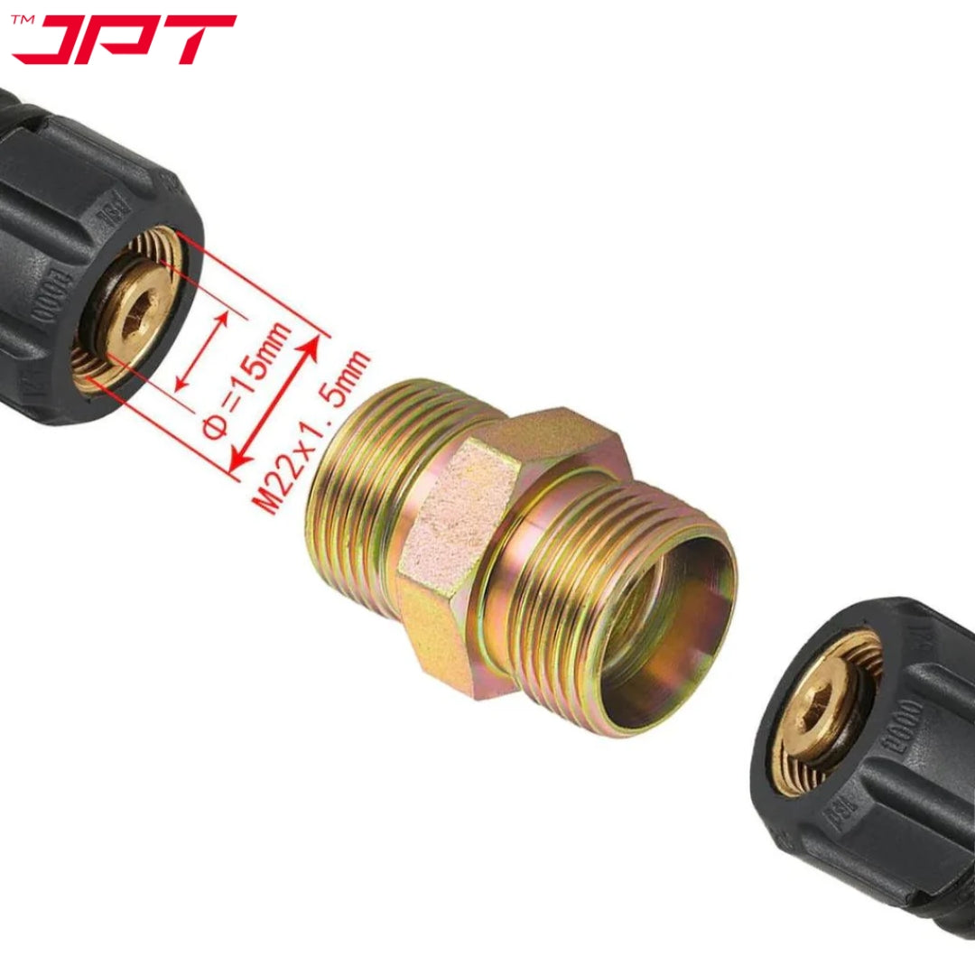 JPT Heavy Duty M22-15mm Metric Male Thread Fitting | Solid Brass Build | Withstand 5000 PSI Pressure | Pressure Washer Hose Extension Coupler