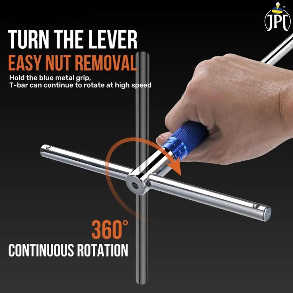JPT 360° Rotation T Type Socket Wrench 1/2 (12.5mm) Detachable T-bar Spanner for Hex/Twelve Angle Socket Sleeve Tools