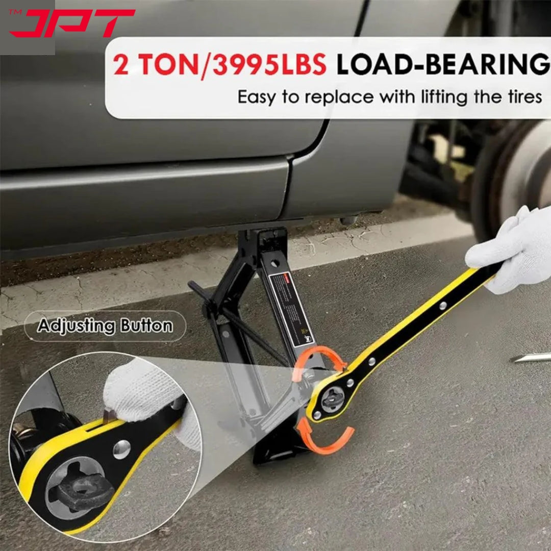 JPT Professional Folding Car Jack with A Load-Bearing Capacity of 2 Tons | Manual Scissor Jack in Many Cars and RVs | A Long Handle Labor-Saving Wrench Included