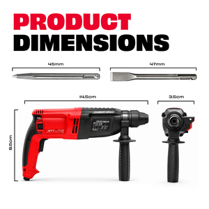 JPT Pro 26MM SDS-Plus Heavy-Duty Rotary Hammer Drill Machine | 1050W Motor | 1200RPM Speed | 3.0 Joules Impact | 4900 BPM Force | 3 Function Modes | Forward & Reverse Function